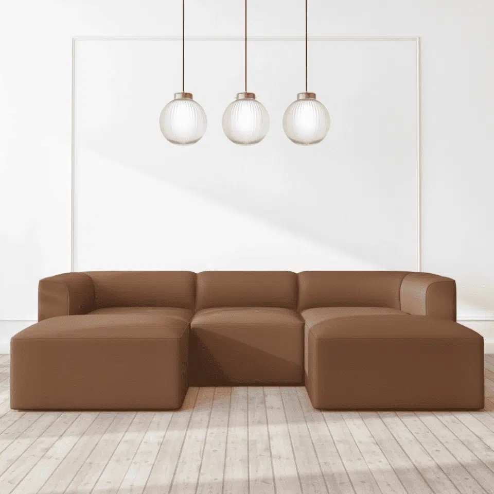 Aron 5-Seater Faux Leather U-Shape Sofa – Brown