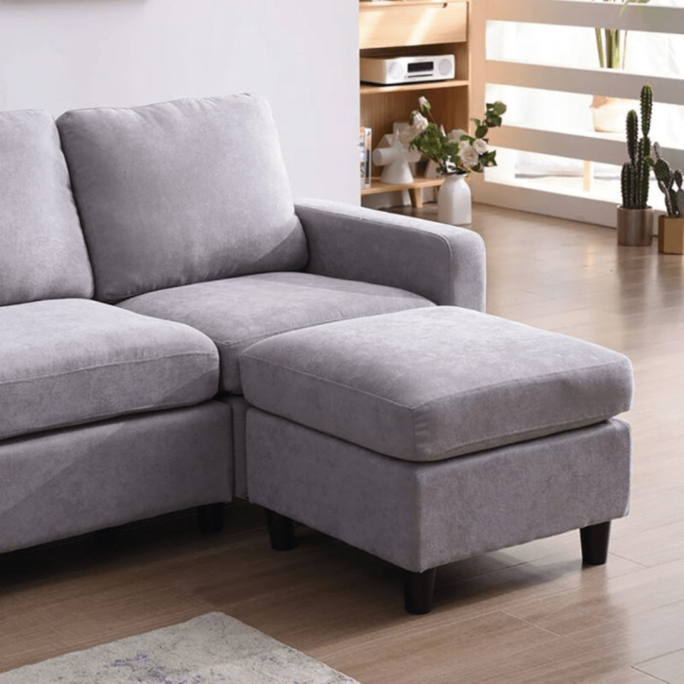 Bobkona 4-Seater Polyester L-Shape Sofa – Light Grey…