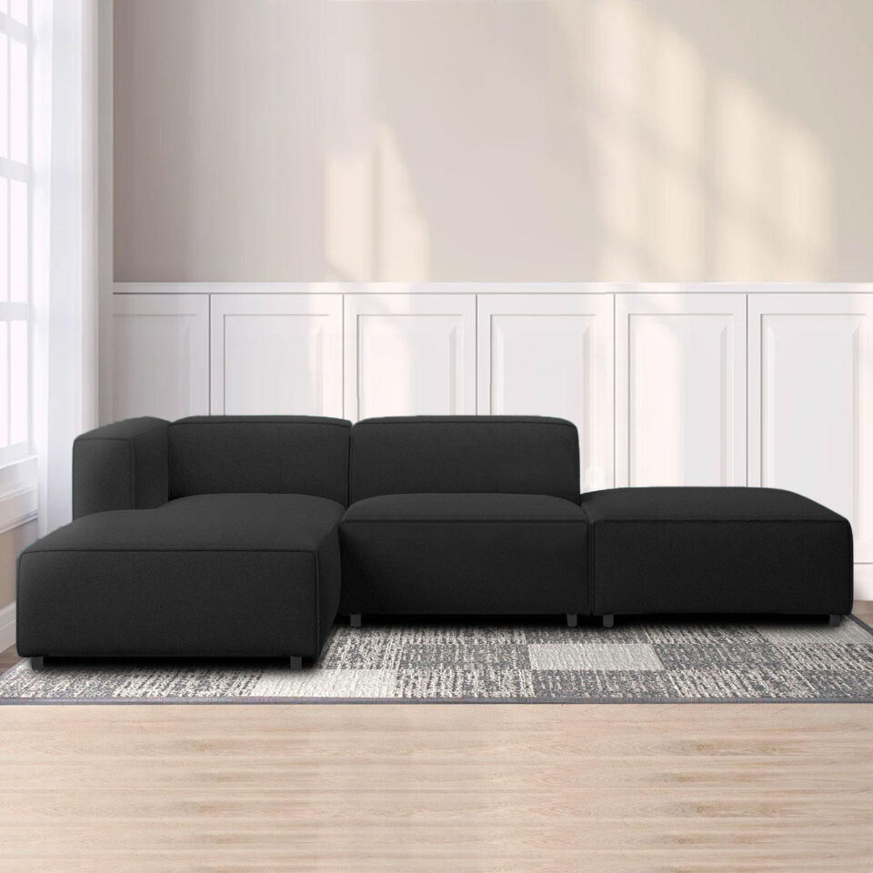 Boneblack 3-Seater Polyester L-Shape Sofa…