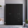 Four Door Wood Wardrobe Black