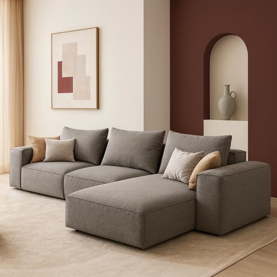 Rabia 3-Seater L-Shape Linen Sofa…