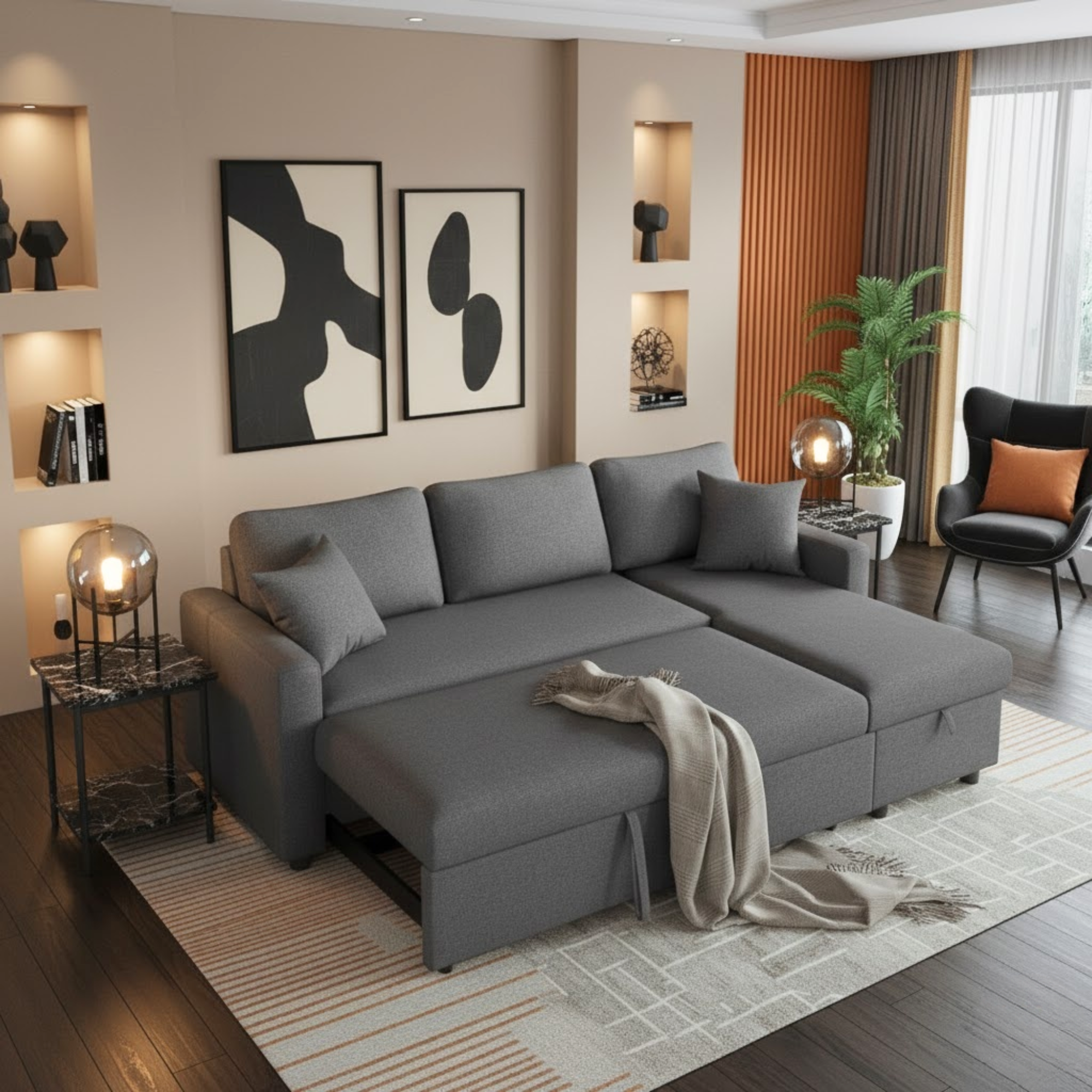 Hunter 3-Seater Corner Sofa Cum Bed