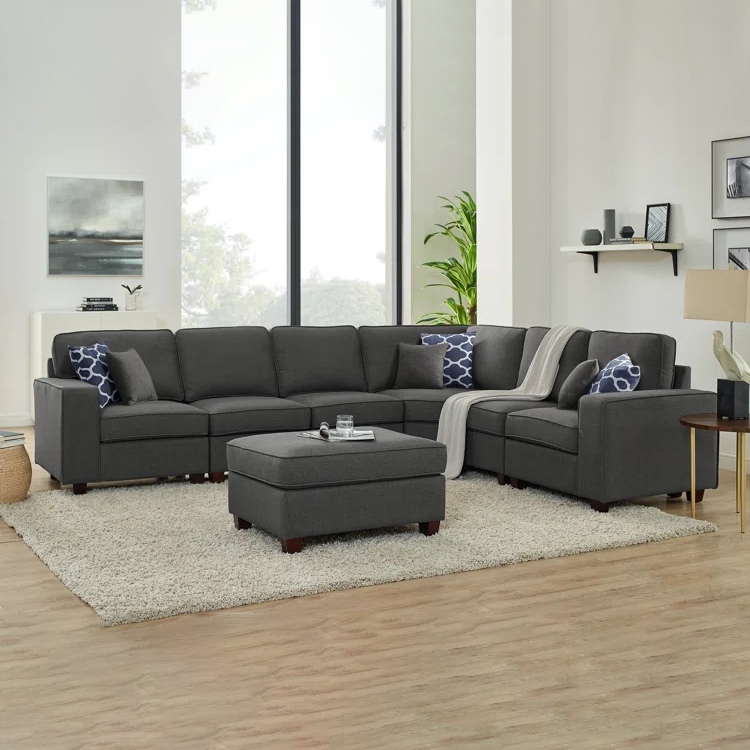 Jorden 6-Seater L-Shape Polyester Sofa – Grey…