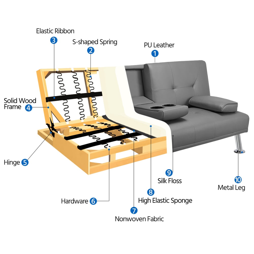 Luxurygoods modern faux leather futon discount sofa bed home recliner couch