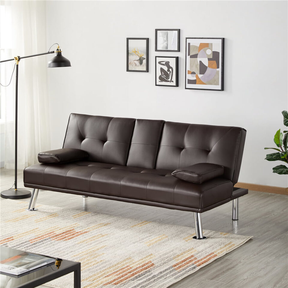 Strandom 2-Seater Futon Leather Sofa Cum Bed