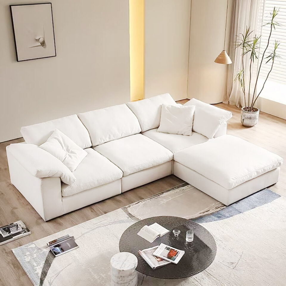 American 3-Seater Polyester Fabric L-Shape Sofa – White…