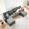 Linsy Salon 4-Seater U-Shape Polyester Sofa – Grey