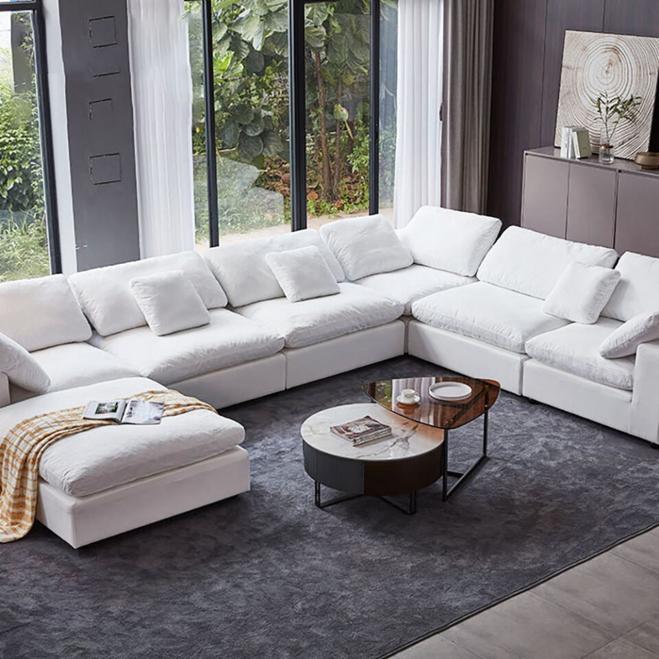 Danietta Luxury 6 Seater U-Shape Couch Polyester Sofa – White…