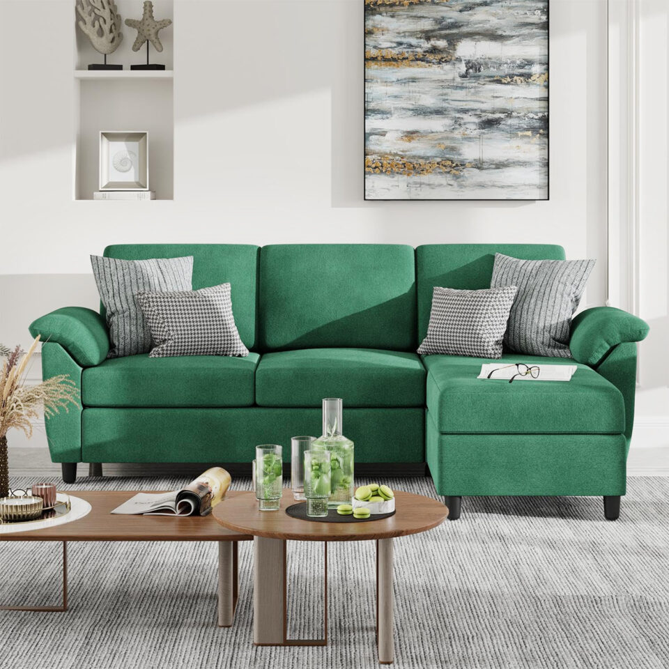 Montana 3-Seater L-Shape Polyester Sofa – Green…