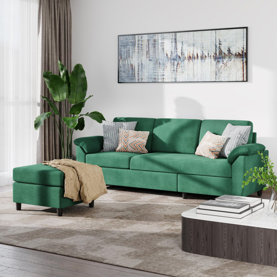 Montana 3-Seater L-Shape Polyester Sofa – Green…