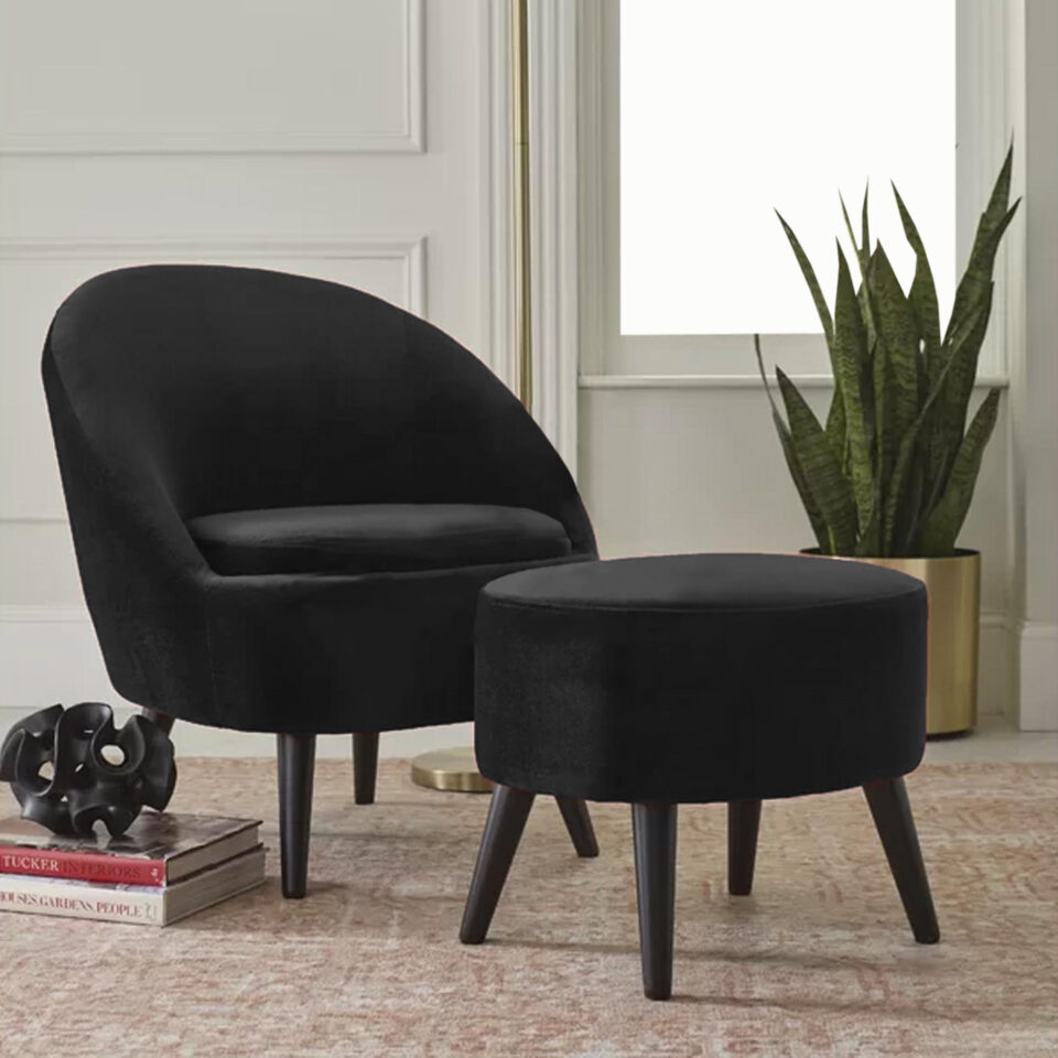 Caramels 1 Seater Velvet Armchair And Ottoman
