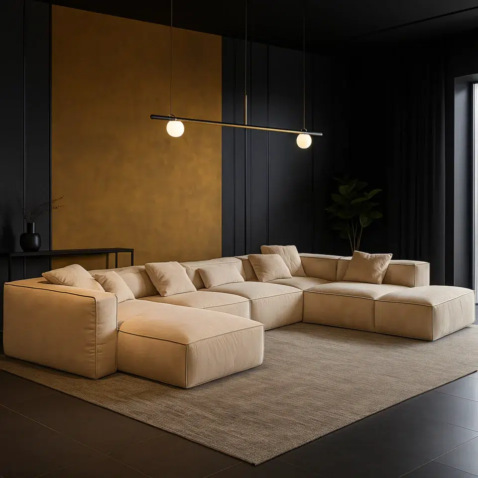 Amelia 6 Seater Velvet Sectional Sofa (Beige)…