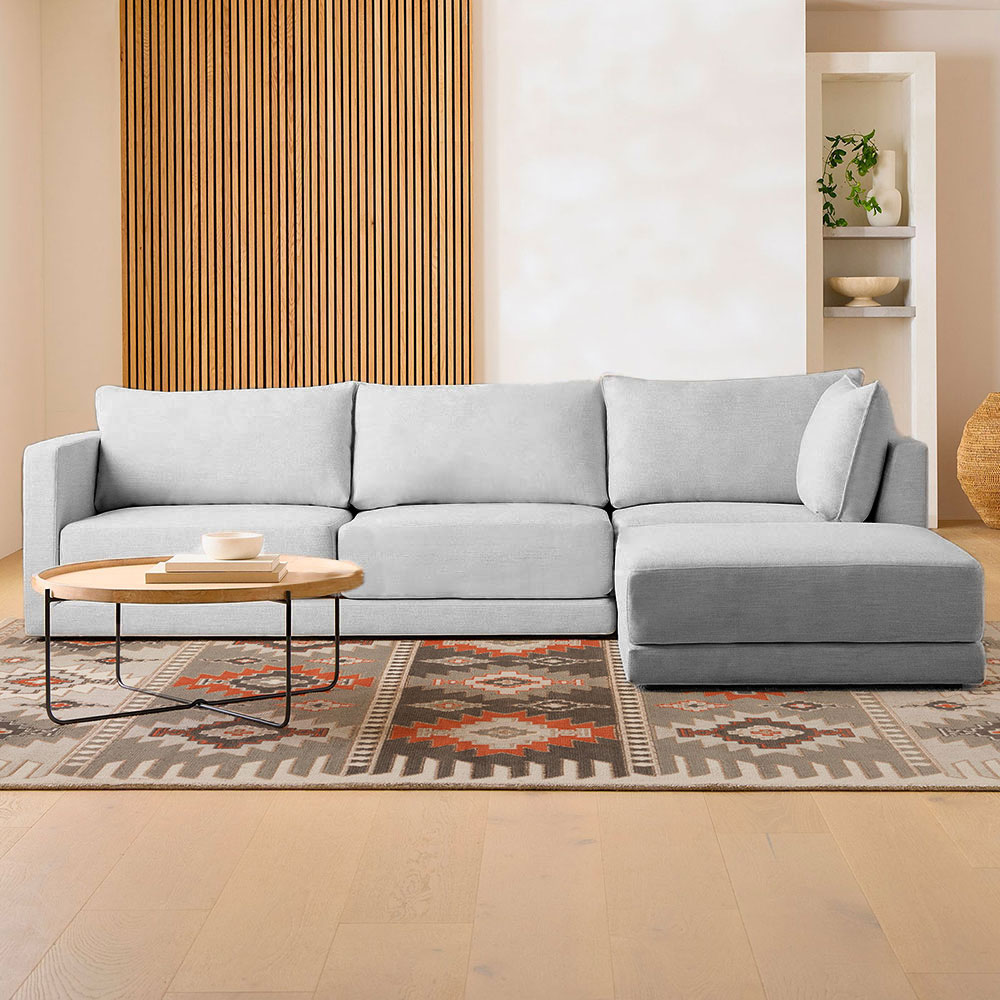 Tanavi 3 Seater L-Shape Linen Fabric Sofa
