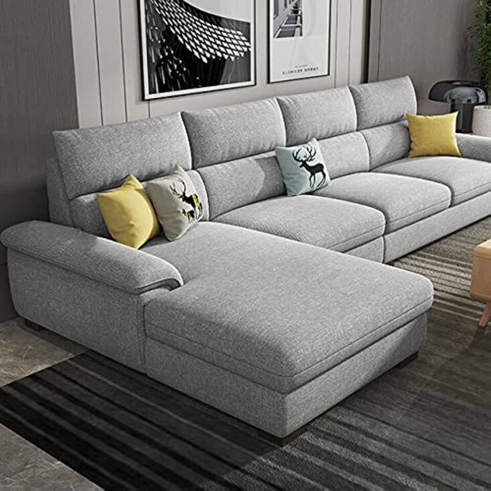 Chester 4-Seater Linen L-Shape Corner Sofa – Grey…