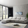 Overstuffed 5 Seater Sectional Linen Sofa - White (2)