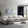 Overstuffed 5 Seater Sectional Linen Sofa - White (4)