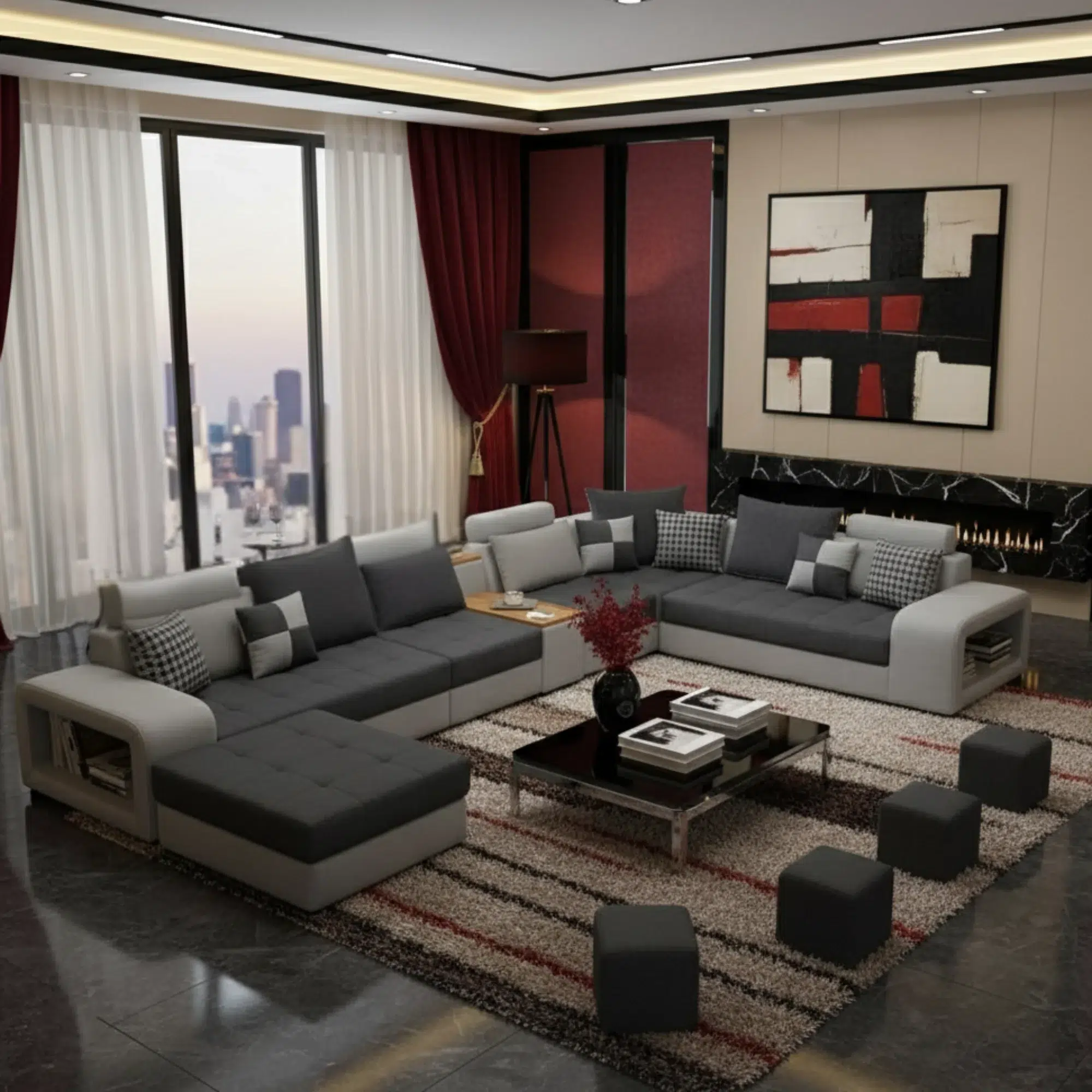 Sorceris 7-Seater Velvet L-Shape Sofa