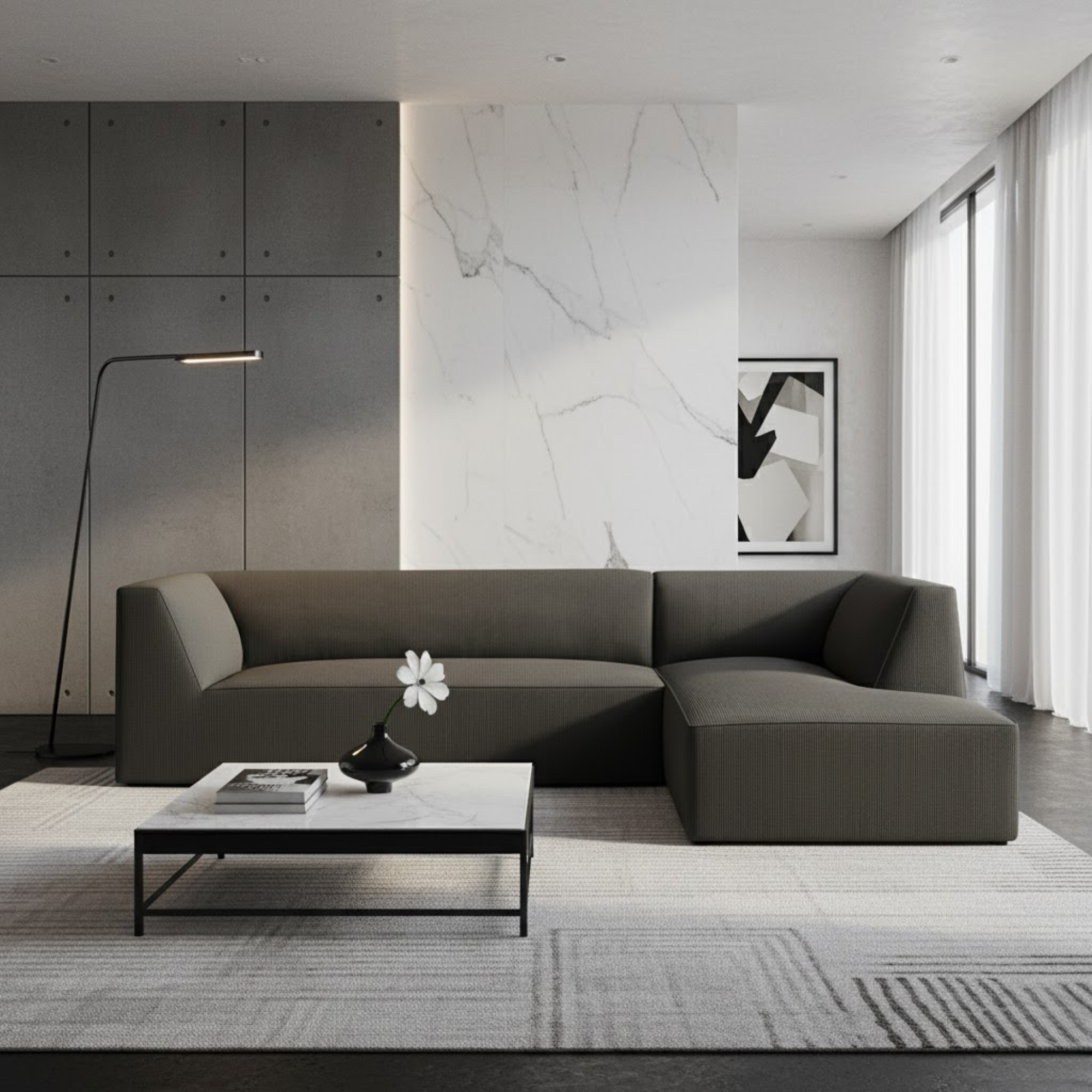 Demi 3-Seater Corduroy Fabric L-Shape Corner Sofa