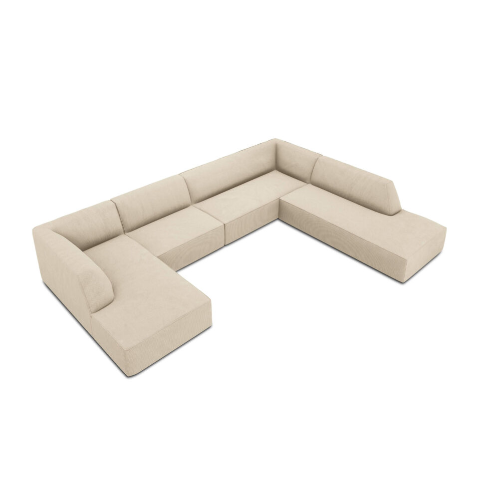 Sao 3-Seater Corduroy Fabric U-Shape Corner Sofa – Right…