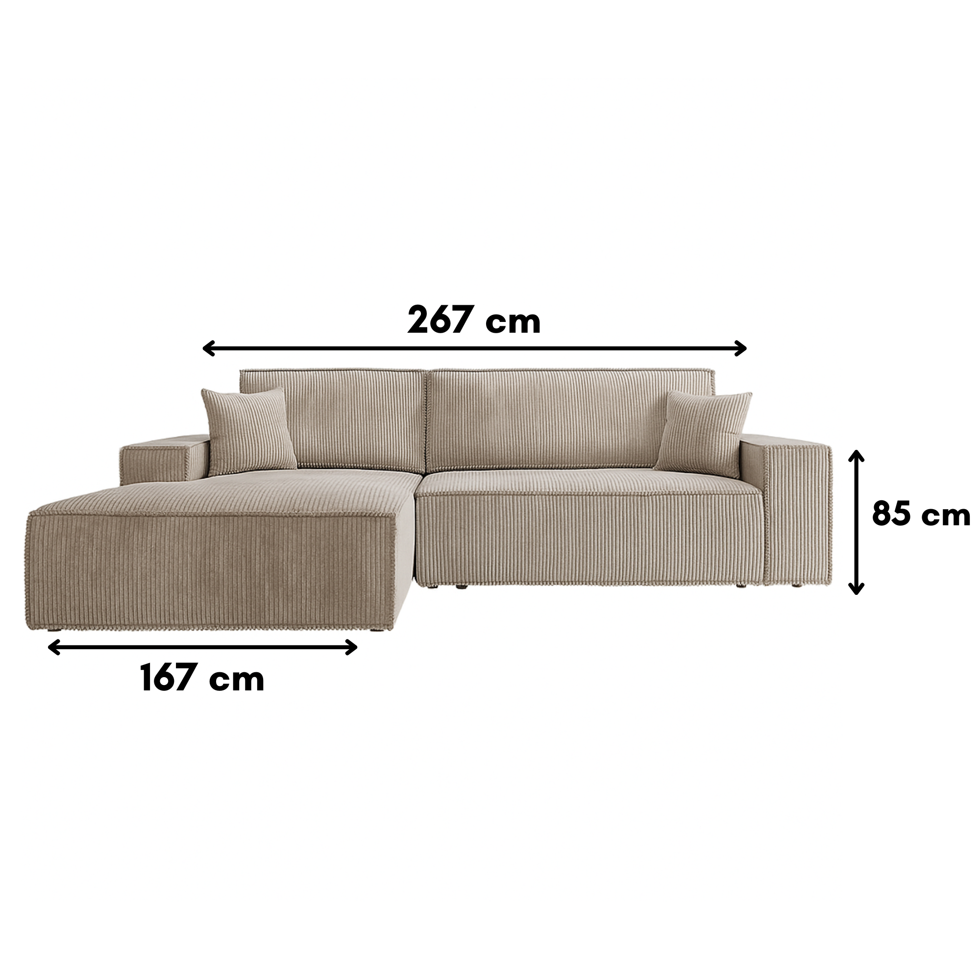Hoekbank 3-Seater Corduroy Fabric L-Shape Corner Sofa