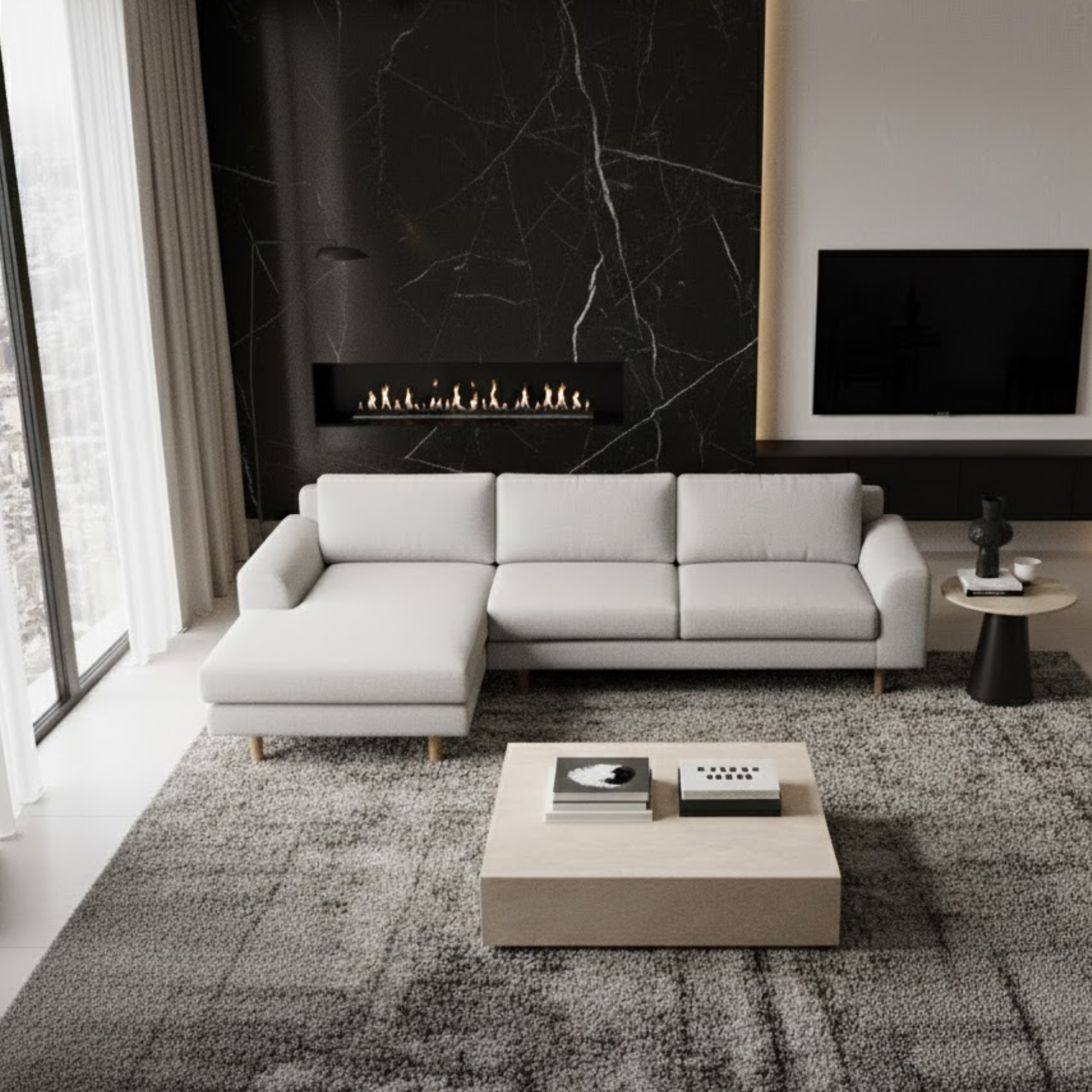 Bella 3-Seater L-Shape sofa Polyester – Light Grey