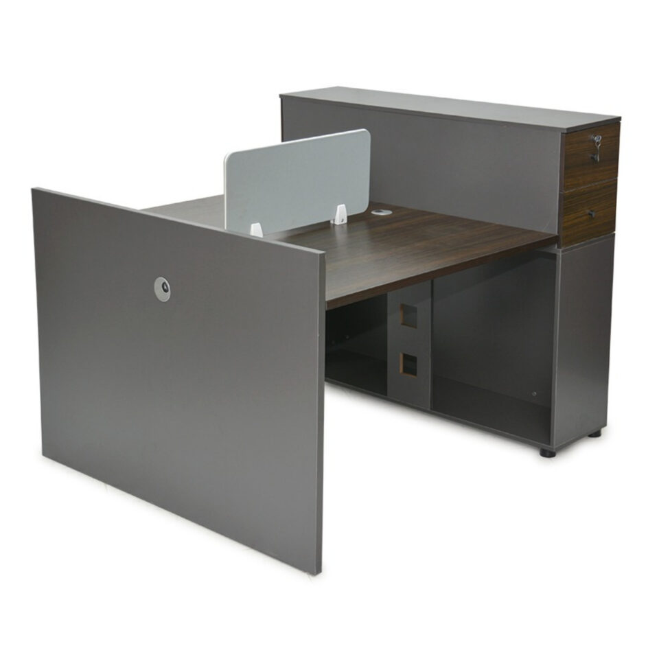 Prairie 2-Person Workstation Desk With Drawers & Table Top Divider – Color Coffee-Grey…