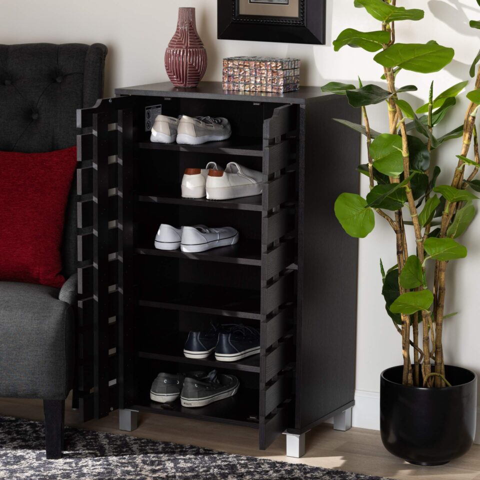 Modern Wooden Shoe Rack with Dustproof Cover – Wenge…