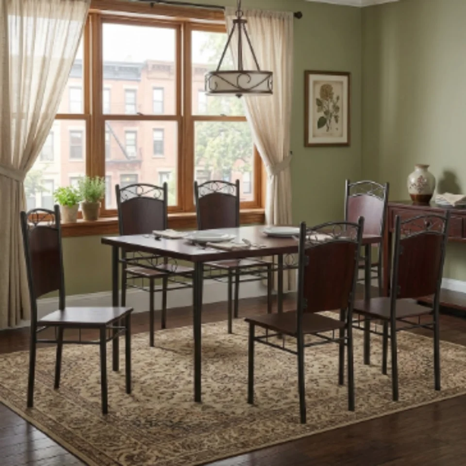 Sheesham Wooden Steel Dining Table Set