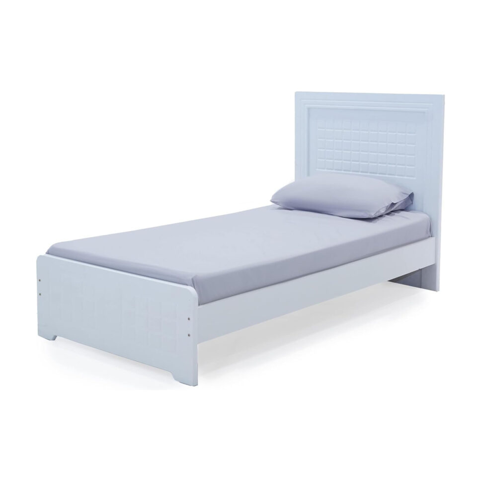 Wooden Single Bed With Straight Headboard – White L190xW90