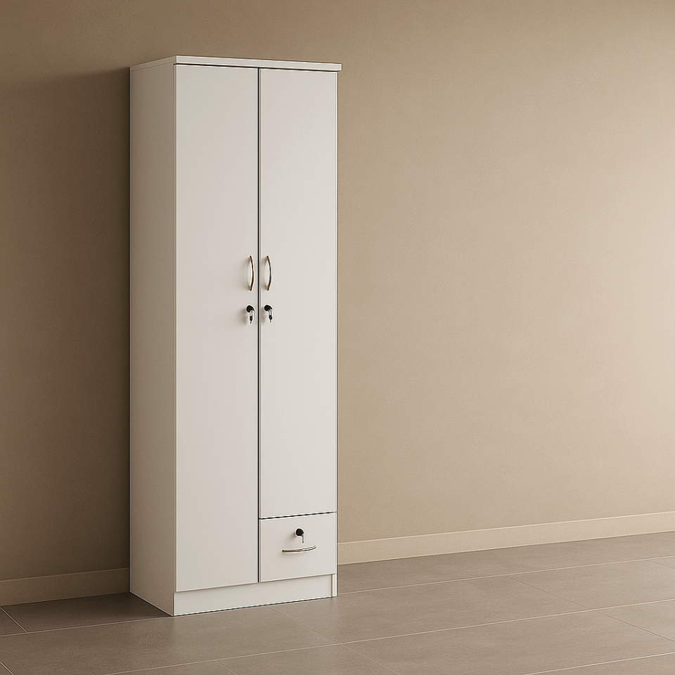 2 Door Wooden Wardrobe Cabinet Cupboard – White…