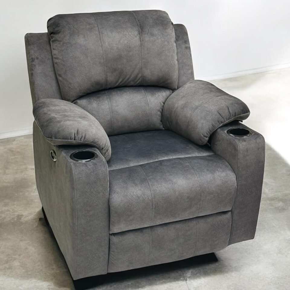 Cenova Recliner Electrical Power Recliner Sofa Faux Leather Recliner Good Comfort Open & amp Close Single Recliner Sofa Grey