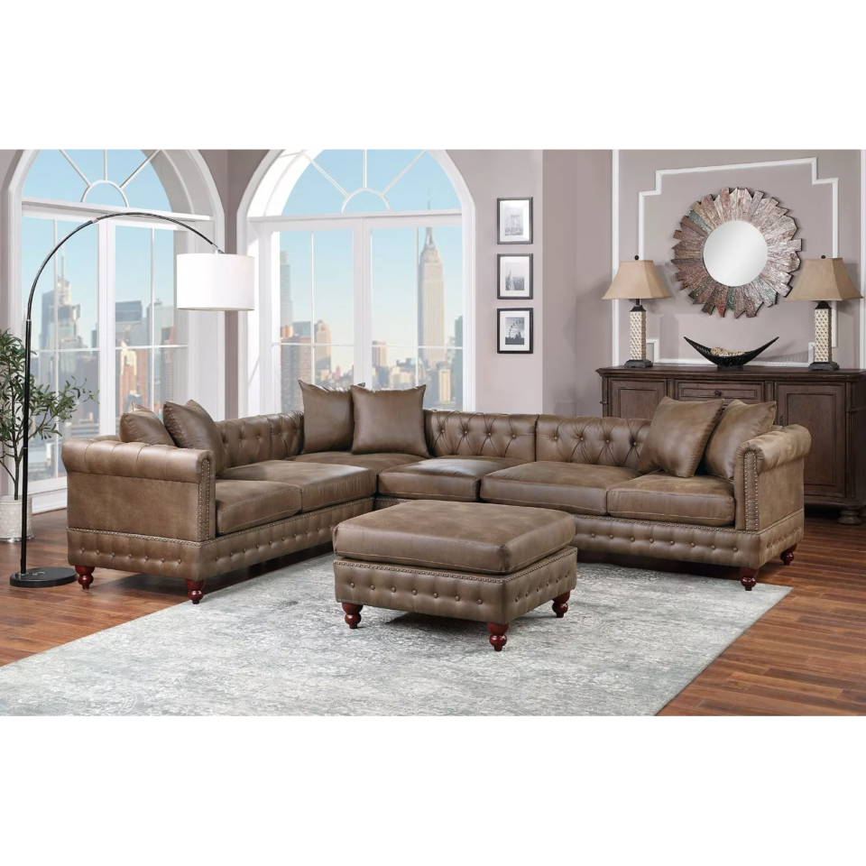 Crawford 4-Seater Faux Leather L-Shape Corner Sofa – Brown…