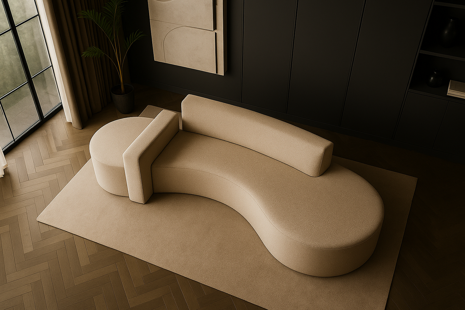 Salmon 2-Seater Boucle Curved Sofa