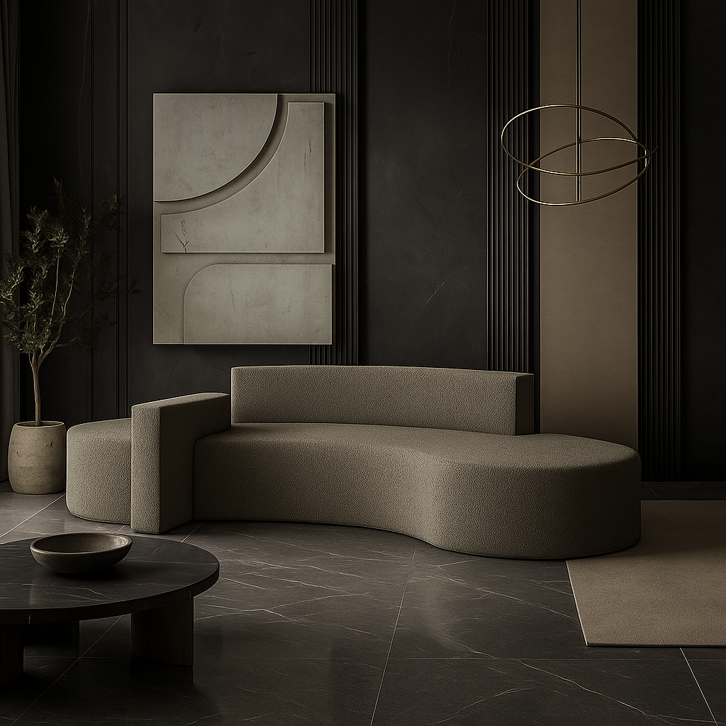 Salmon 2-Seater Boucle Curved Sofa