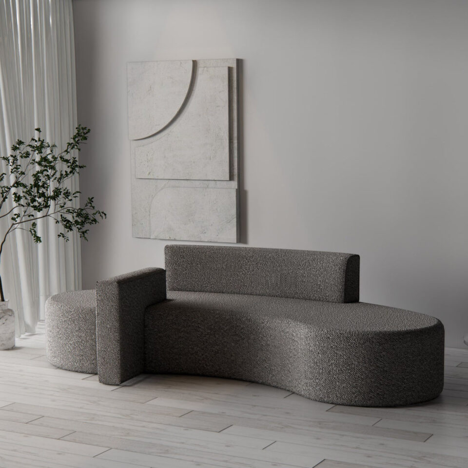 Salmon 2-Seater Boucle Curved Sofa…