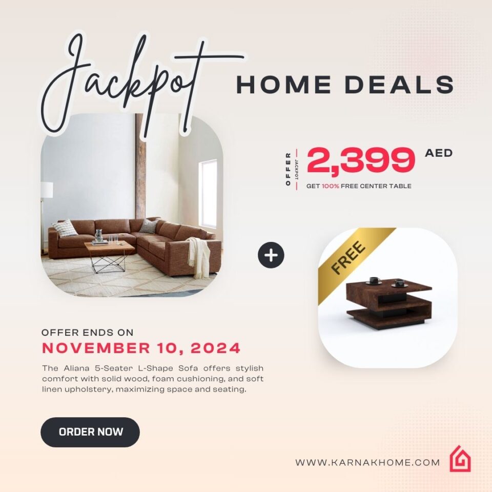 Unlock the Aliana 5-Seater L-Shape Sofa Experience: Get a FREE Center Table with Our Jackpot Home De…