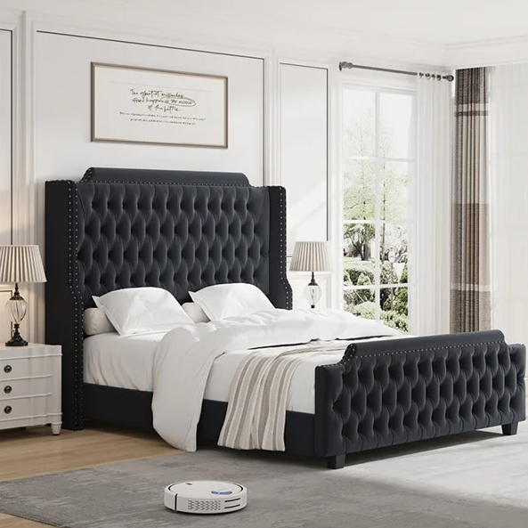 Mary Traditional Tufted Headboard Bed Frame for Bedroom…