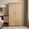 Modern 2 Door Wooden Wardrobe with Drawers – Natural Oak Finish