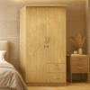 Modern 2 Door Wooden Wardrobe with Drawers – Natural Oak Finish
