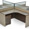 4-Person Workstation Desk With Table Top Screen Divider With Drawers- Ash Walnut