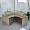 4-Person Workstation Desk With Table Top Screen Divider With Drawers- Ash Walnut