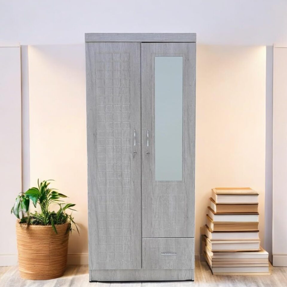 Kavar 2 Doors Wooden With Drawer and Mirror