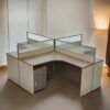 4-Person Workstation Desk With Table Top Screen Divider With Drawers- Ash Walnut