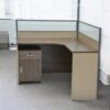 4-Person Workstation Desk With Table Top Screen Divider With Drawers- Ash Walnut