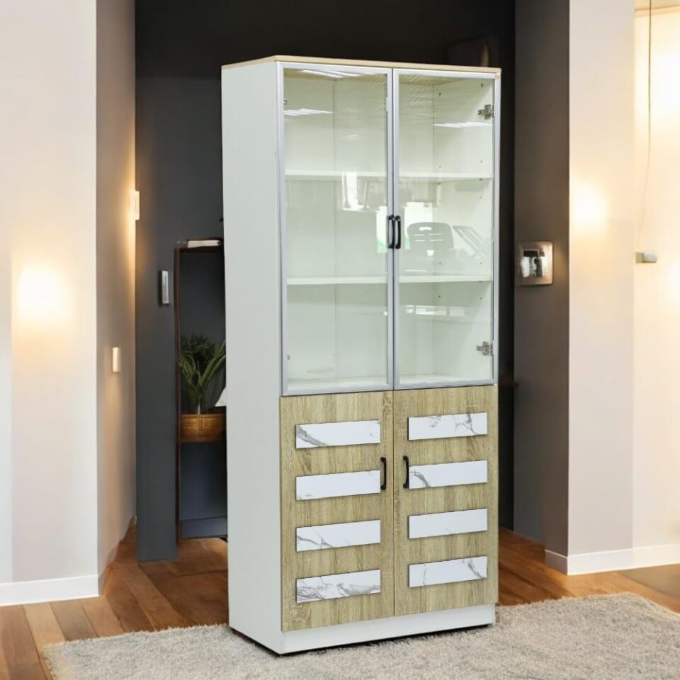 Redew Modern Wooden File Cabinet & Book Shelf Glass Door