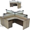 4-Person Workstation Desk With Table Top Screen Divider With Drawers- Ash Walnut