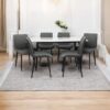 ROZA Marble Dining Table Set with Leather Chairs in Black-Grey