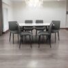 ROZA Marble Dining Table Set with Leather Chairs in Black-Grey