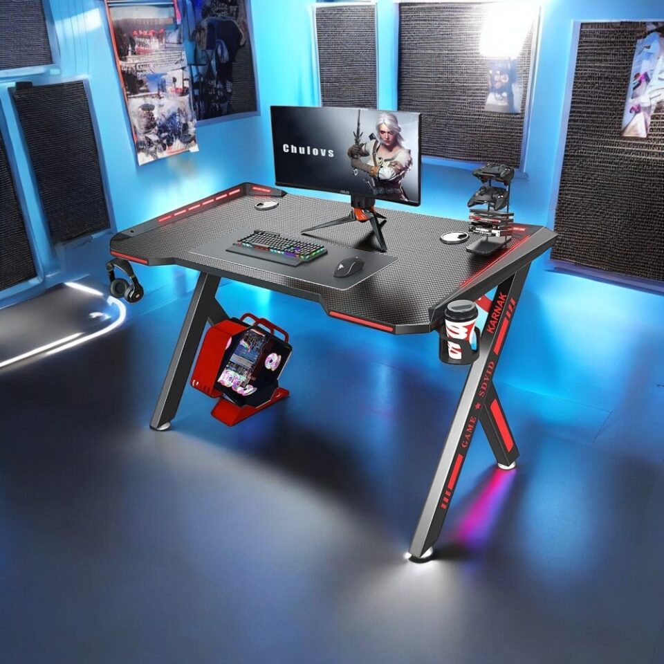 Gaming Table Embeded Carbon Fiber Y-Shaped Black