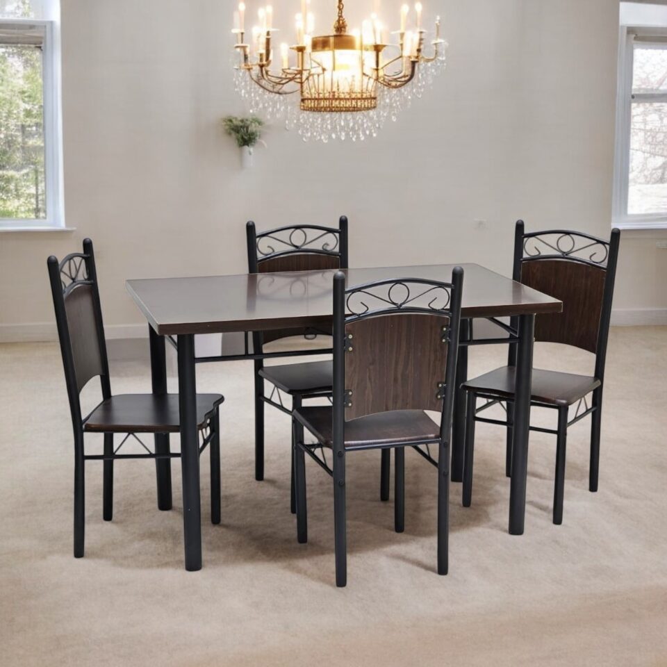 Wooden Steel Dining Table Set Walnut…